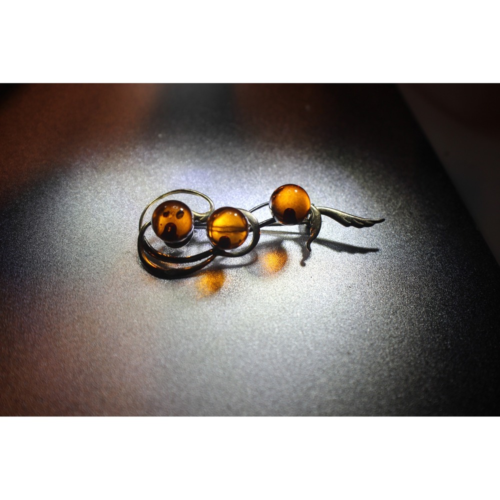 VTG Russian/Kaliningrad Amber Set 925 Sterling Silver Brooch & Sunburst Pendant